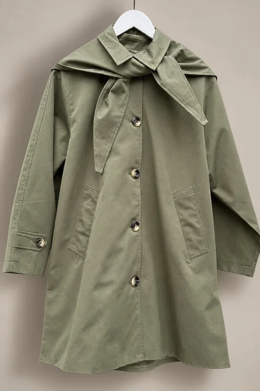 Dunbar Neckerchief Hood Gaberdine Coat Heritage Green